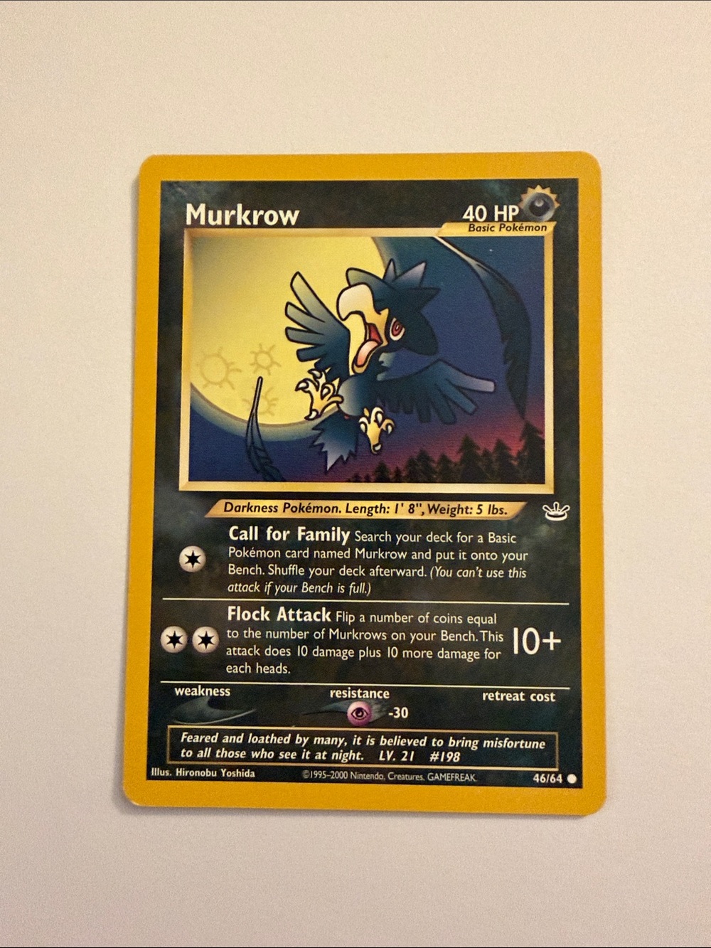 Vintage Pokemon Murkrow Trading Card - neo revelations 46/64